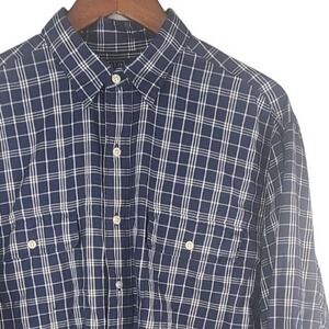 Polo‎ Ralph Lauren Whitfield Mens Large Navy Blue Plaid 100% Cotton Shirt L